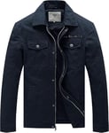 WenVen Homme Veste Militaire en Coton Veste d'Extérieur Veste Classique Manteau Zippé Randonnée Blouson Cargo Multipoches Veste Légère Casual Bleu Marine S