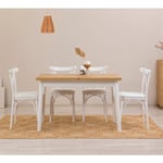 Ensemble 4 chaises Blanc et 1 table extensible Iridus Blanc et Bois clair