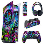 PlayVital Kit de Autocollants Skin Decal pour ps5 Sticker Vinyle pour ps5 Console&Manette&Station de Charge&Casque&Télécommande Média-Édition Numérique-Feuille psychédélique