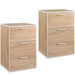 Yaheetech Lot de 2 Tables de Chevet Table de Nuit en Bois 40 x 35 x 60 cm Commode de Rangement Chambre à Coucher Moderne avec 3 Tiroirs pour Salon Bureau Chêne Clair