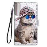 Nodigo Cuir Coque pour Samsung Galaxy A13 4G Antichoc avec Support Clapet Design Silicone Animal Motif Drôle Étui Bumper 360 Kickstand Case Cover Housse Fille Femme Homme Portefeuille - Chat