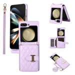 ELISORLI Phone Case For Samsung Galaxy Z Flip 5 5G 2023 Wallet Cover with Crossbody Shoulder Strap and Stand Leather Credit Card Holder Cell Accessories ZFlip5 Z5 G Flip5 5Z Girls Women Men Purple