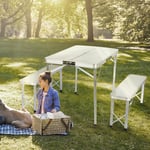 Table de pique-nique pliante 4 personnes avec 2 bancs, portable et légère, pour l'extérieur, le camping, les pique-niques, les barbecues, les fêtes