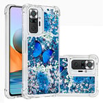 COTDINFOR Compatible avec Redmi Note 10S Coque Liquide Bling Glitter Flottant Slim Souple Silicone TPU Bumper Case pour Redmi Note 10 4G Cover Bleu Papillon YB