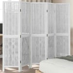 Room Divider 5 Panels White Solid Wood Paulownia vidaXL