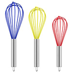 Ouddy Whisk Set 3 Hand Whisk Kitchen Stainless Steel Egg Frother Balloon Whisk Kitchen Utensils Milk Beater Blender for Blending Whisking Beating Stirring, 8"+10"+12"