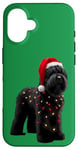 Coque pour iPhone 16 Chapeau de Père Noël Terrier Russe Noir Lumières de Noël Propriétaire Chien