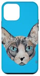 Coque pour iPhone 12 mini Joli chat sphynx aux yeux bleus, peinture originale artiste