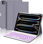 Coque Clavier Ipad Pro 11 Pouces 2024,Rétroéclairage Diy 7 Couleurs,Coque Clavier Pour Ipad Pro 11 Pouces M4,Détachable Sans Fil Clavier Azerty Pour Ipad Pro 11 2024,Lavande