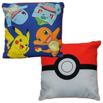 Character World Pokémon Officially Licensed Square Cushion | Gotta Design Featuring Pikachu Stuffed Super Soft Pillow Reversible 2 Sided | Perfect For Any Children's Bedroom