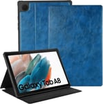 Coque Étui Compatible Avec Samsung Galaxy Tab A8 Tablette 10,5 Pouces 2022 2021 Sm-X200/Sm-X205/Sm-X207 Etui Housse De Protection Cuir Pu Support Fin Case Cover Veille/Réveil Auto,Lac Bleu