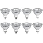 Förpackning med 8 halogenlampor Gu5.3 Mr16 35w 12v dimbar - Varmvitt 2800k, 400 lumen, glasöverskydd