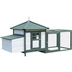 Pawhut - Poulailler cottage multi-équipement perchoir rampe pondoir enclos tiroir à déjection 196L x 76l x 97H cm bois massif pin vert blanc - Vert