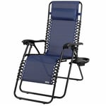 CASARIA® Chaise longue de jardin inclinable Chaise pliable avec porte-gobelet appui-tête Fauteuil relax Transat jardin Bleu