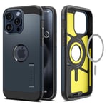 Spigen Coque Magnétique pour iPhone 15 Pro [Antichoc avec Béquille] Tough Armor MagFit - Ardoise Métallisée