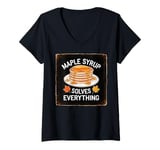 Womens Cute Vintage Maple Syrup Solves Everything Funny Food V-Neck T-Shirt