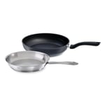 Fissler Jeu De Poêles, 2 Pièces, Poêle Catania En Acier Inoxydable Non Revêtu (24 cm) + Poêle Cenit En Aluminium Revêtu (28 cm), Compatible Induction