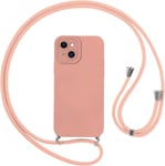 Coque Pour Iphone 15 Avec Cordon, Etui Avec Collier - Tour De Cou Lanière En Corde - Silicone Housse Avec Réglable Chaine Pour Iphone 15, Bandouliere - Rose