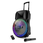 Haut-parleur Party sound sono DJ KARAOKE 800W Batterie Disco Mobile 15" à LED RGB USB/MICRO SD/BT/FM + 2 micros + OVNI