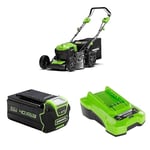 Greenworks Tondeuse à Gazon sans Fil Autopropulsée, Largeur de Coupe 46 cm, sans Batterie Ni Chargeur GD40LM46SP + Greenworks Batterie 40V 5Ah - G40B5 + Greenworks 40V 2A Chargeur de Batterie G40C