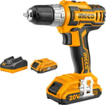 INGCO Lithium-Ion Cordless Drill, Electric Drill 20V Drill Driver with Battery 