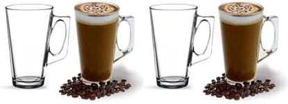 ANSIO Large Latte Glass Coffee Cups - 385ml (13 oz) - Gift Box of 2 Latte Glasses - Compatible with Tassimo Machine (4 Pack)