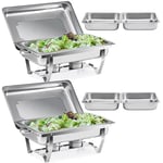 WILPREP Chafing Dish Buffet Set, 2 Pack 9L Chafers for Catering with 2 Full & 4 Half Size Pans Lids Foldable Frames Fuel Holders, Stainless Steel Food Warmers for Parties Buffets Banquets Dinners