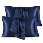 Bedsure Pillow Cases 4 Pack - Similar to Silk Pillowcase, Satin Pillowcase for Hair and Skin with Envelope Closure, Gifts for Women, Queen & Standard Size 50 x 75 cm, Navy