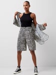 French Connection Seine Delphine Abstract Print Shorts, Blackout/Classic White