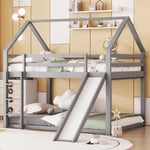 Lit double lit enfant lit maison lit superposé avec toboggan et échelle, chambre d'enfant lit superposé double haut, gris, 140x200cm Redom