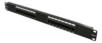 Deltaco 19" patch panel  16+xRJ45  Cat6  UTP  10Gbps  black