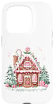 Coque pour iPhone 15 Pro Jolie maison en pain d'épice avec flocons de neige en glaçage rose