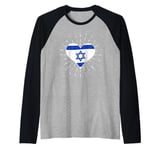 Israeli Flag Vintage Heart Israel Fan Retro Raglan Baseball Tee