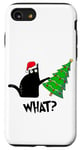 iPhone SE (2020) / 7 / 8 Funny Black Cat Gift Pushing Christmas Tree Over Cat What? Case