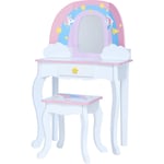 Fantasy Fields Par Teamson Kids Coiffeuse Enfant Table De Maquillage Arc-En-Ciel & Licorne Avec Miroir, Rangement Intégré Et Tabouret TD-13543F