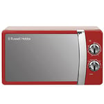 Russell Hobbs RHMM701R Micro-ondes manuel monofonction 700 W, 17 l, 5 niveaux de puissance, sonnerie et minuterie, fonction décongélation, nettoyage facile, rouge