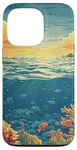 Coque pour iPhone 13 Pro Océan avec récifs coralliens vintage paysage graphique