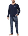 Bresdk Pyjama Homme Hiver Coton Long Ensembles de Pyjamas à Chauds Manches Longues Col V Vêtements De Nuit pour Hommes Deux Pièces