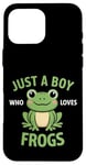 Coque pour iPhone 16 Pro Max Juste un garçon qui aime les grenouilles, de jolis garçons illustrés de grenouilles