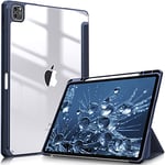 FINTIE Coque pour iPad Pro 12.9 Pouces 6ème/5ème/4ème/3ème Génération (2022/2021/2020/2018) - [Rangement de Pencil] Housse Arrière Transparente Claire Etui Antichoc, Bleu Marine