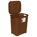 Drop All LARGE Plastic Laundry Basket & Lid Washing Clothes Storage Hamper BROWN