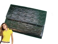 LACOSTE PURSE WALLET Women's Leather Vintage 13L Pied De Croc Slg2 Black NEW