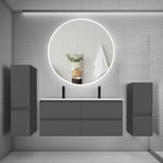 Ensemble meuble double vasque L.120cm 4 tiroirs + lavabo + LED miroir rond 120cm + 2 colonne,anthracite