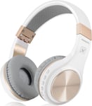 XBT-80 Casque Audio stéréo sans Fil et Filaire Bluetooth Pliable Supra-Auriculaire avec Micro et contrôle du Volume pour PC/téléphone Portable/télé/iPad (Blanc/doré)