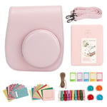 Mini Instant Camera Skyddande Väska PU Fodral för Fujifilm Instax Mini 12 med Albumfilter Färgglada Hängande Ramar Stickers Rosa