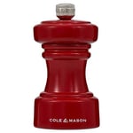Cole & Mason H233069 Hoxton Red Gloss Salt Mill, Non Corroding Ceramic Mechanism, Compact Salt Grinder with Adjustable Grind, Beech Wood, 104mm, Seasoning Mill, Lifetime Mechanism Guarantee