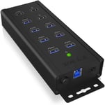 Hub 7 Ports USB 3.0 actif avec alimentation (12V/5A), 3 Ports de charge, Montage mural, Quick Charge 3.0, Aluminium, Noir, IB-HUB1703-QC3