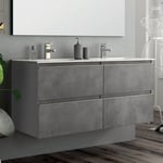 Meuble de salle de bain 140cm double vasque - 4 tiroirs - sans miroir - ciment (gris) - BALEA