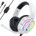 ¿2024 New¿ FC200 Casque Gaming pour PS4/PS5/PC/Xbox/Nintendo Switch, Casque PS5 avec câble et lumière RGB, Casque stéréo Surround avec Micro, Noise Cancelling Gamer Headphones - Blanc