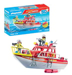 Playmobil 71598 Action Heroes: Fire Rescue Boat, rescue mission on the water, floatable boat with detachable roof and accessories, action-packed play sets suitable for children ages 4+